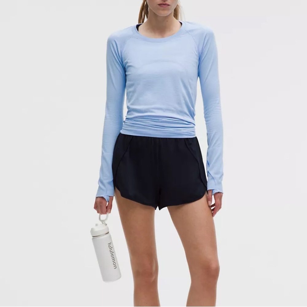 Lululemon Swiftly Tech Long-Sleeve Shirt Hip Length Blue Striped Size 4